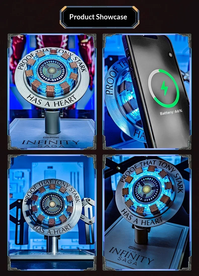 Iron Man Arc Reactor Wireless Charger Tony Stark Heart Reactor Lamp 15W Fast Wireless Charging Stand LED Light Collectible Gift