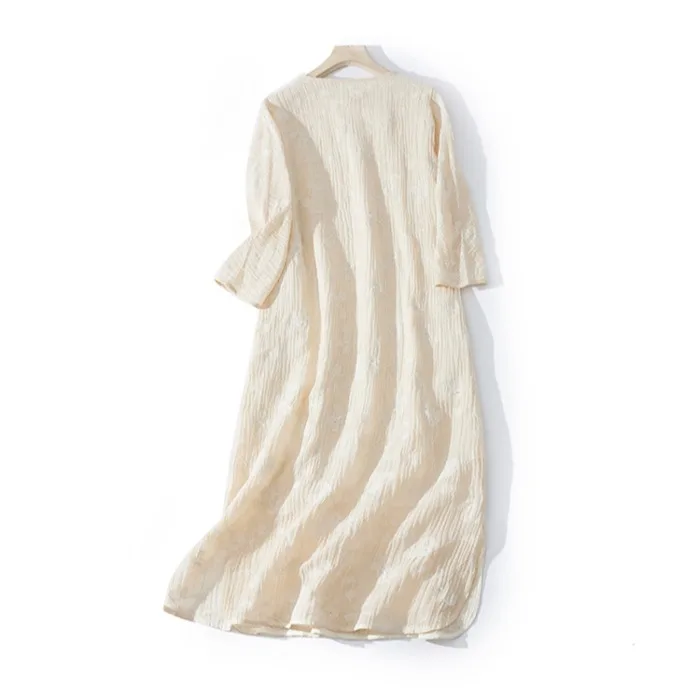 Retro geborduurd katoen Lin Long Sve Dr Slit Design groot formaat dameskleding opstaande kraag Sle Qipao Dr