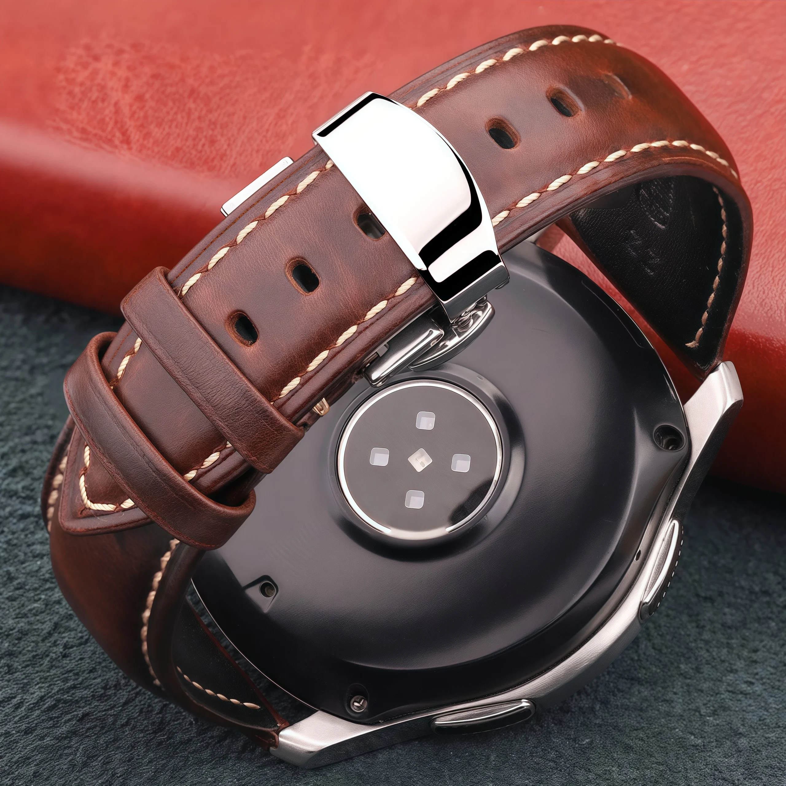 Ölgewachstes Crazy Horse Lederarmband Edelstahl Faltschließe Schnellverschlussstifte 18-24 mm Retro-Uhrenarmband