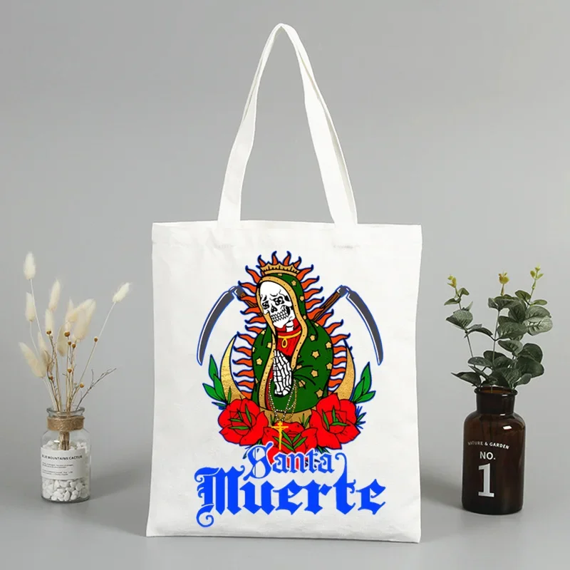 Santa muerte senhora da morte sagrada sacola de compras de supermercado saco de juta sacola de compras shoping reutilizável bolsa compra sacolas