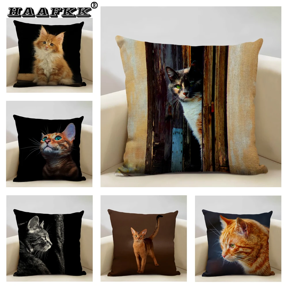 

Cute Cat Pattern Cushion Cover Home Sofa Decorative Pillow Case 45x45cm Linen Pillowcase Interesting Gift for Children