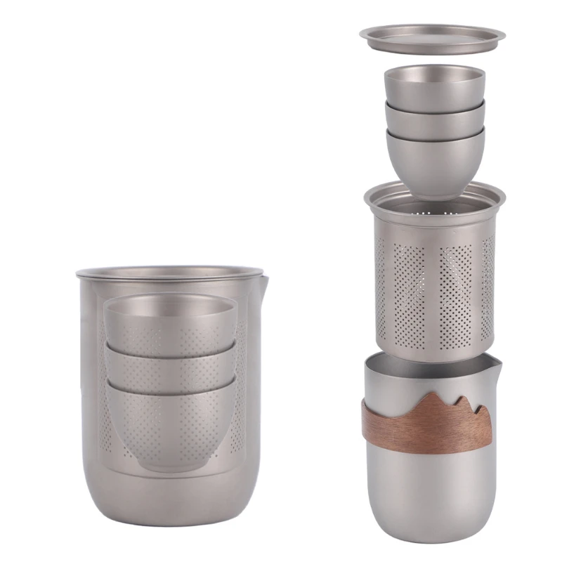 Ultralight Make Tea Device Set Titanium Outdoor Camping Tableware with Storage Box Cup Picnic Filter Tea Maker Survival Gadget