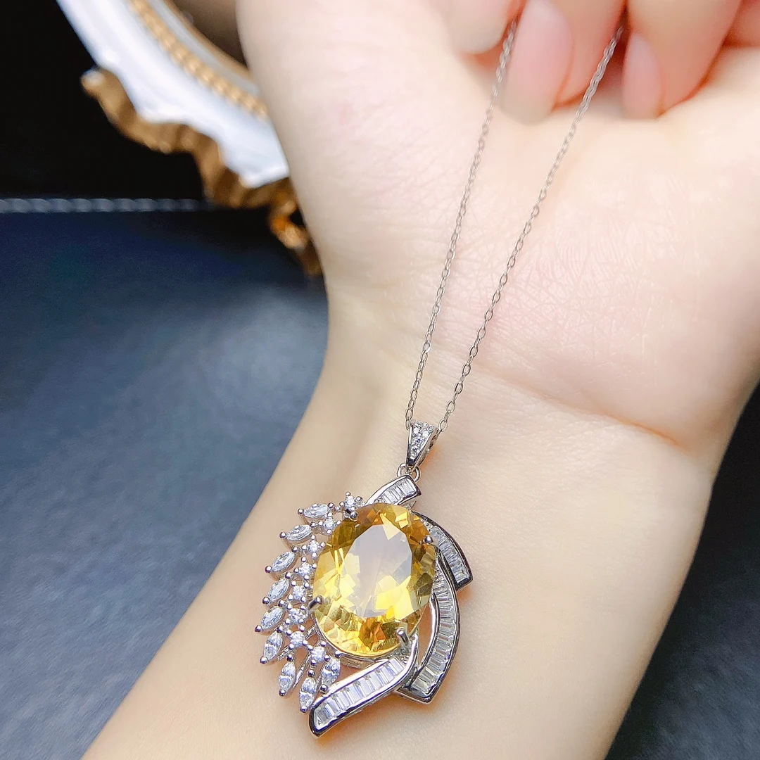 FS Silver 925 Jewelry Necklace With Natural Citrine Gemstones Pendants for Women Wedding Engagement Party Gift Wholesale MeiBaPJ