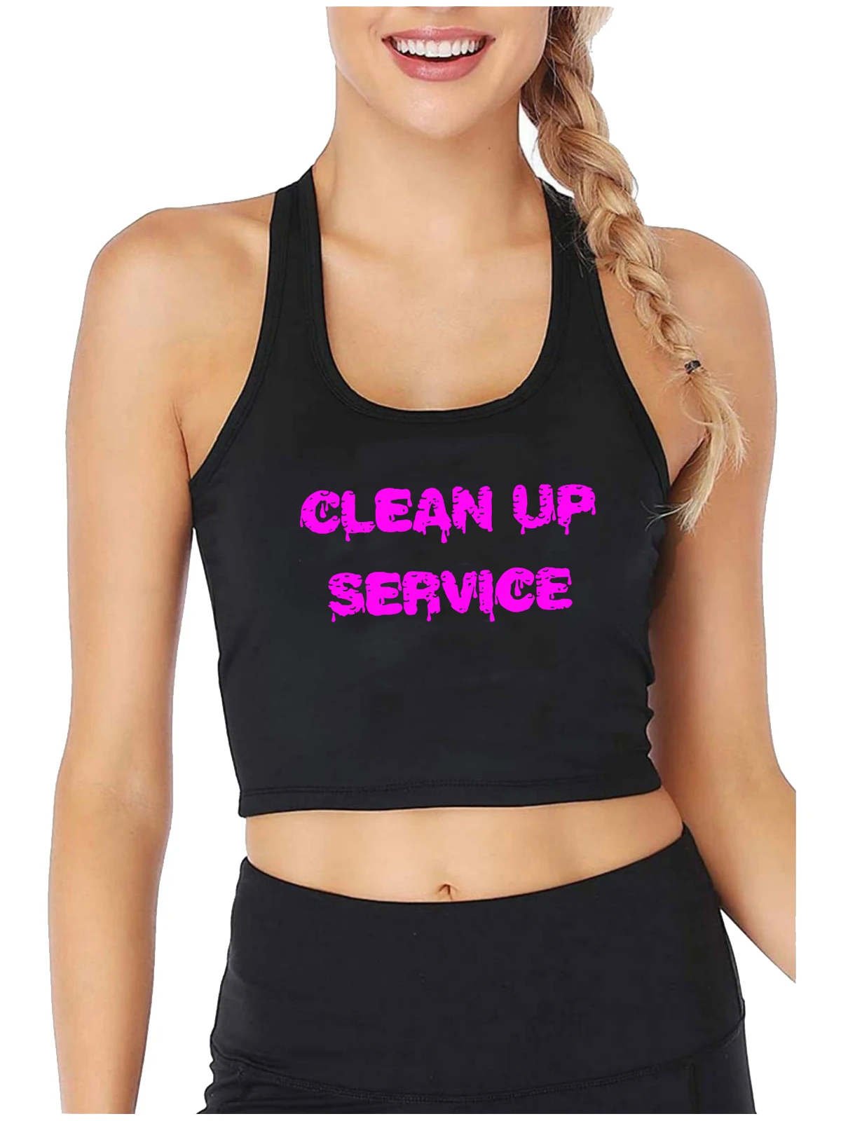 

Clean Up Service Wet Font Design Sexy Slim Fit Tank Tops Hotwife Humor Fun Flirty Crop Top Sugar Baby DDLG BDSM Camisole