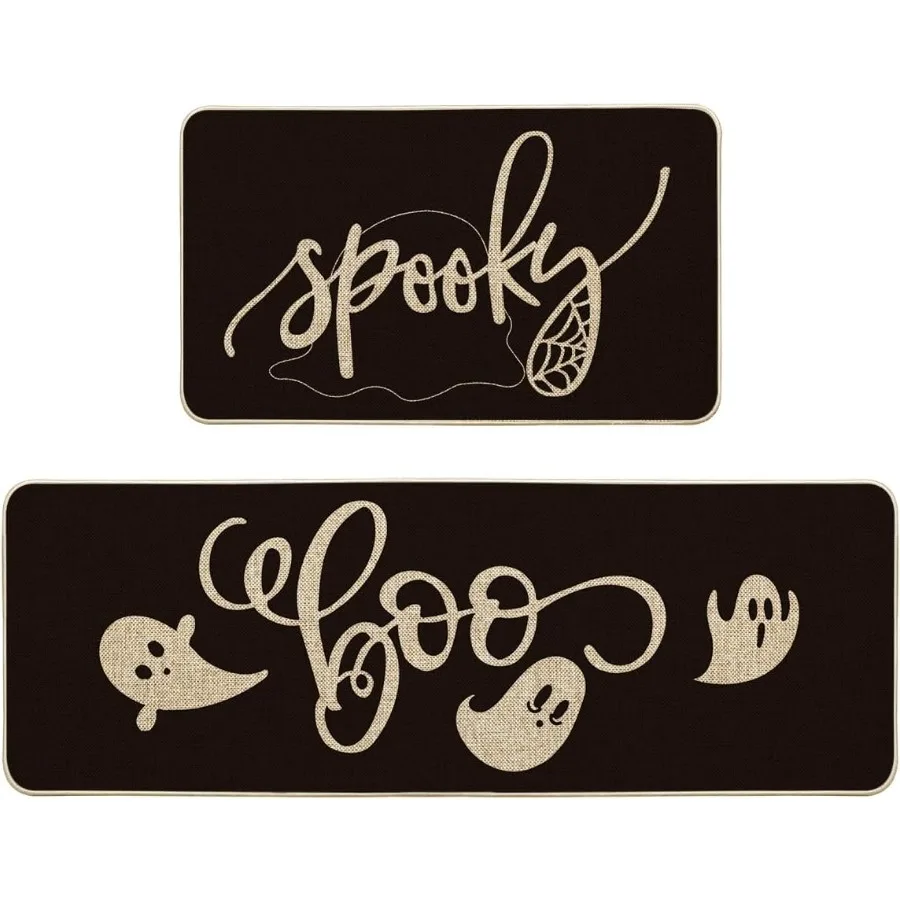 

Spooky Spider Web Ghosts Boo Halloween Kitchen Mats Set of 2 Home Decor LowProfile Kitchen Rugs for Floor 17x29 and 17x47 Inch
