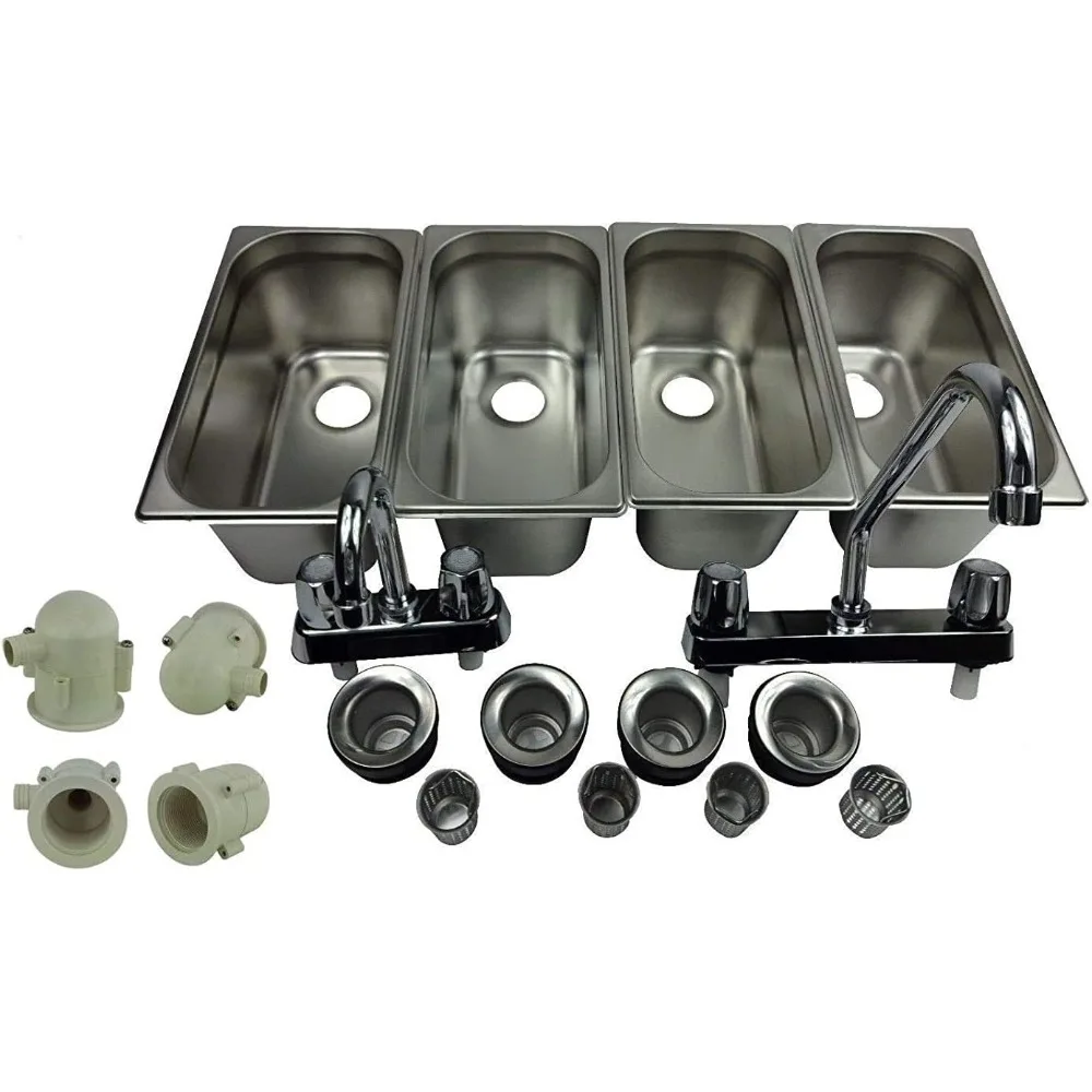 

Portable 4-Compartment Sink System with Handwashing Stations for Food Trucks and Trailers