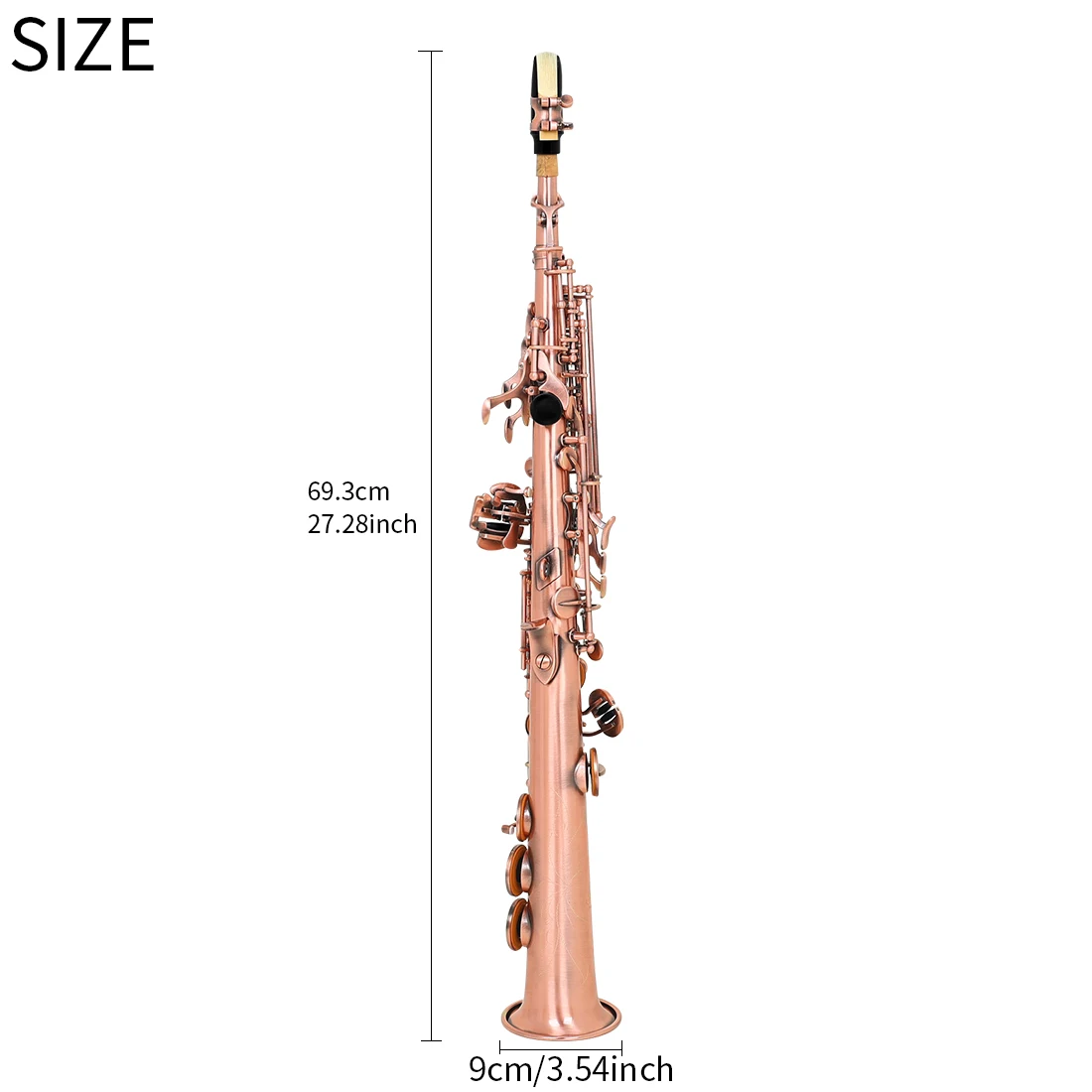 SLADE B-flat Soprano Saxophone Straight Tube Bb Red Copper Premium Saxophone Pro Woodwind Instrument Ideal for Practice Playing