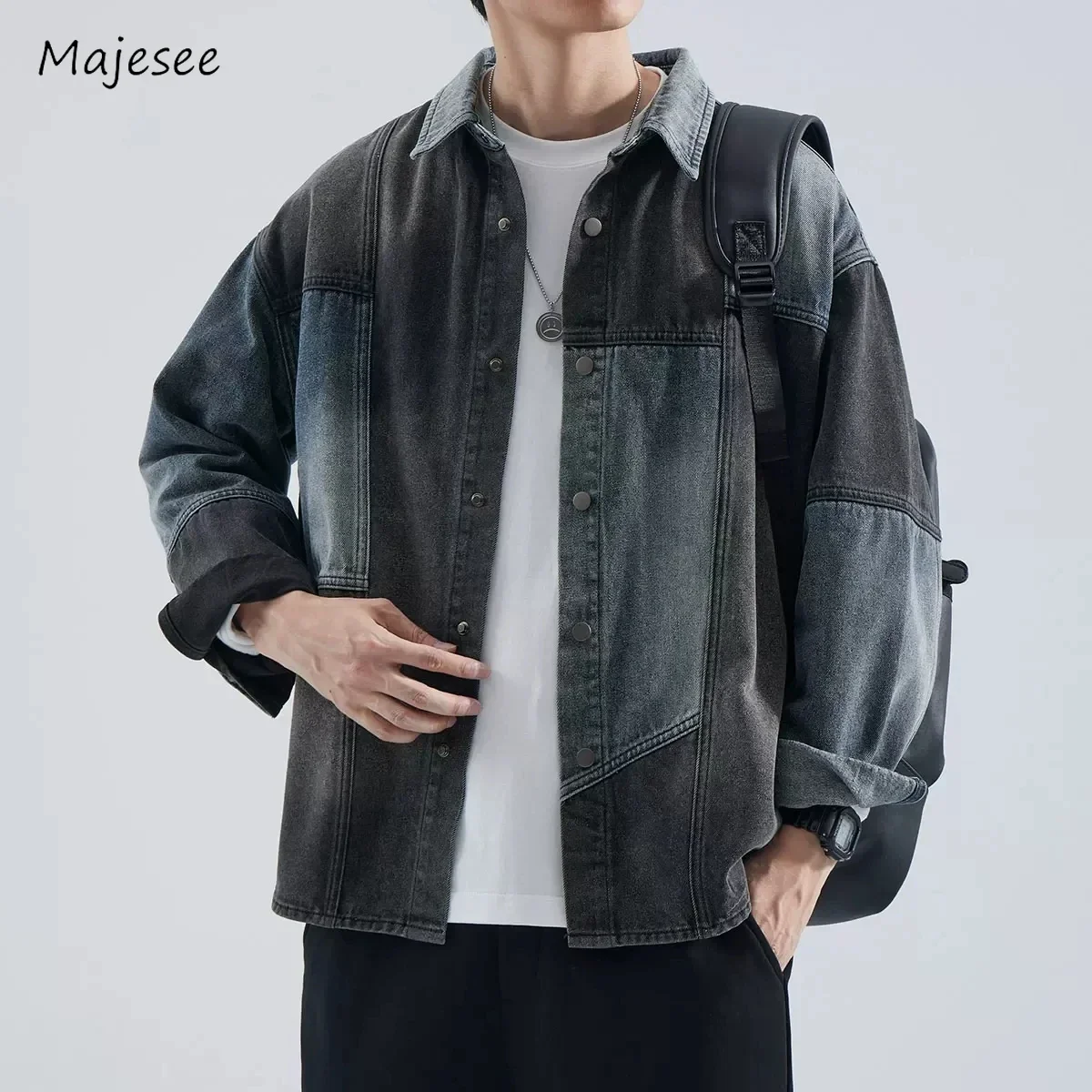 Panelled Jackets for Men American Retro Handsome Denim Outwear Personality Hip-hop Fashion Loose Autumn Cool Youthful Teens Chic