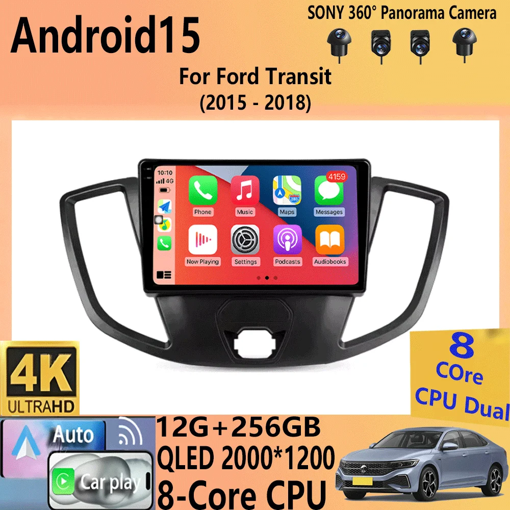 

Автомобильный радиоприемник Android 15 Carplay Auto для Ford Transit 2015 2016 2017 2018 Мультимедийный видеоплеер GPS Стерео 2din WIFI + 4G головное устройство