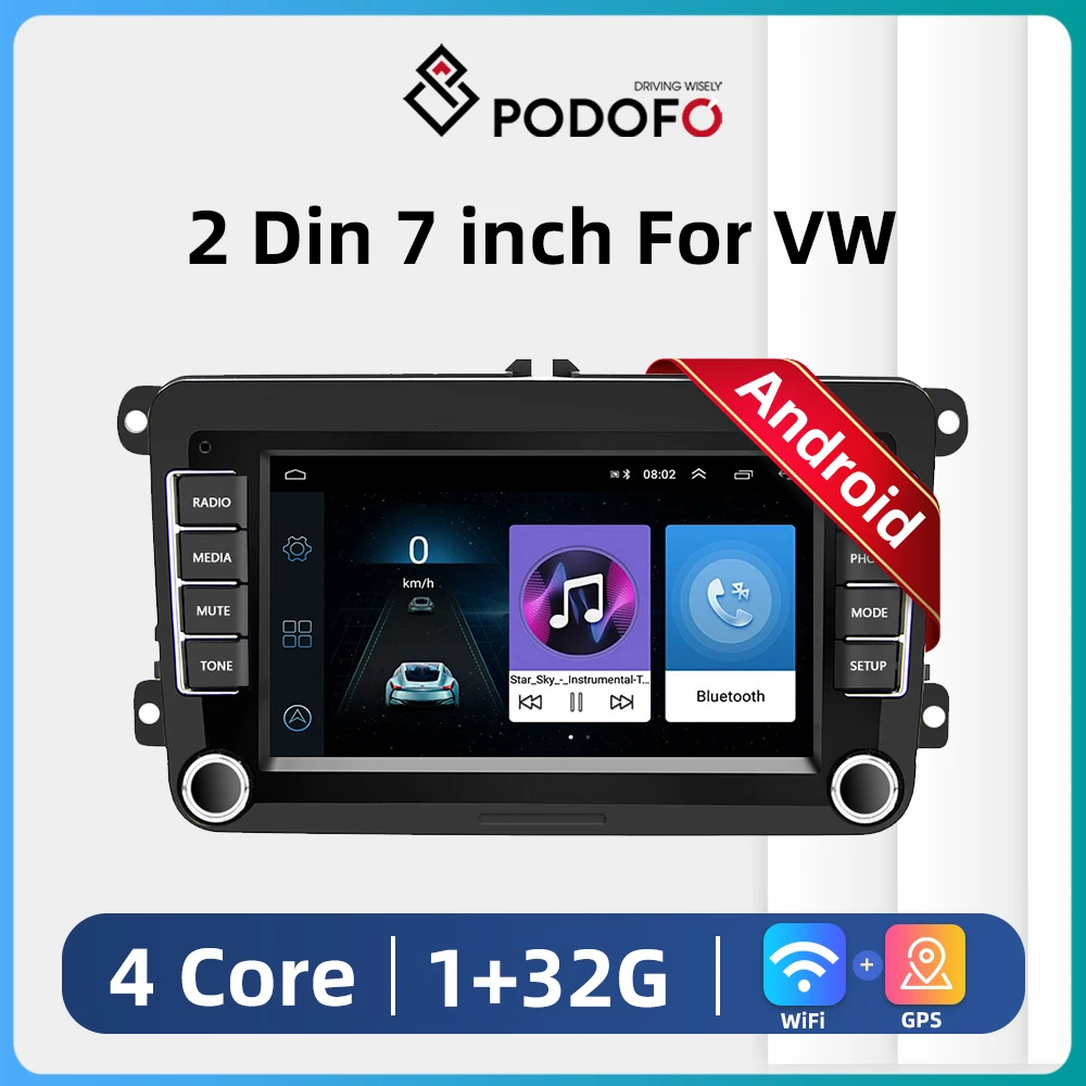 Podofo 2din For Volkswagen Golf 5 6 Polo Passat B6 B7 Skoda Jetta Car Stereo Radio Car Muiltmedia Video Player