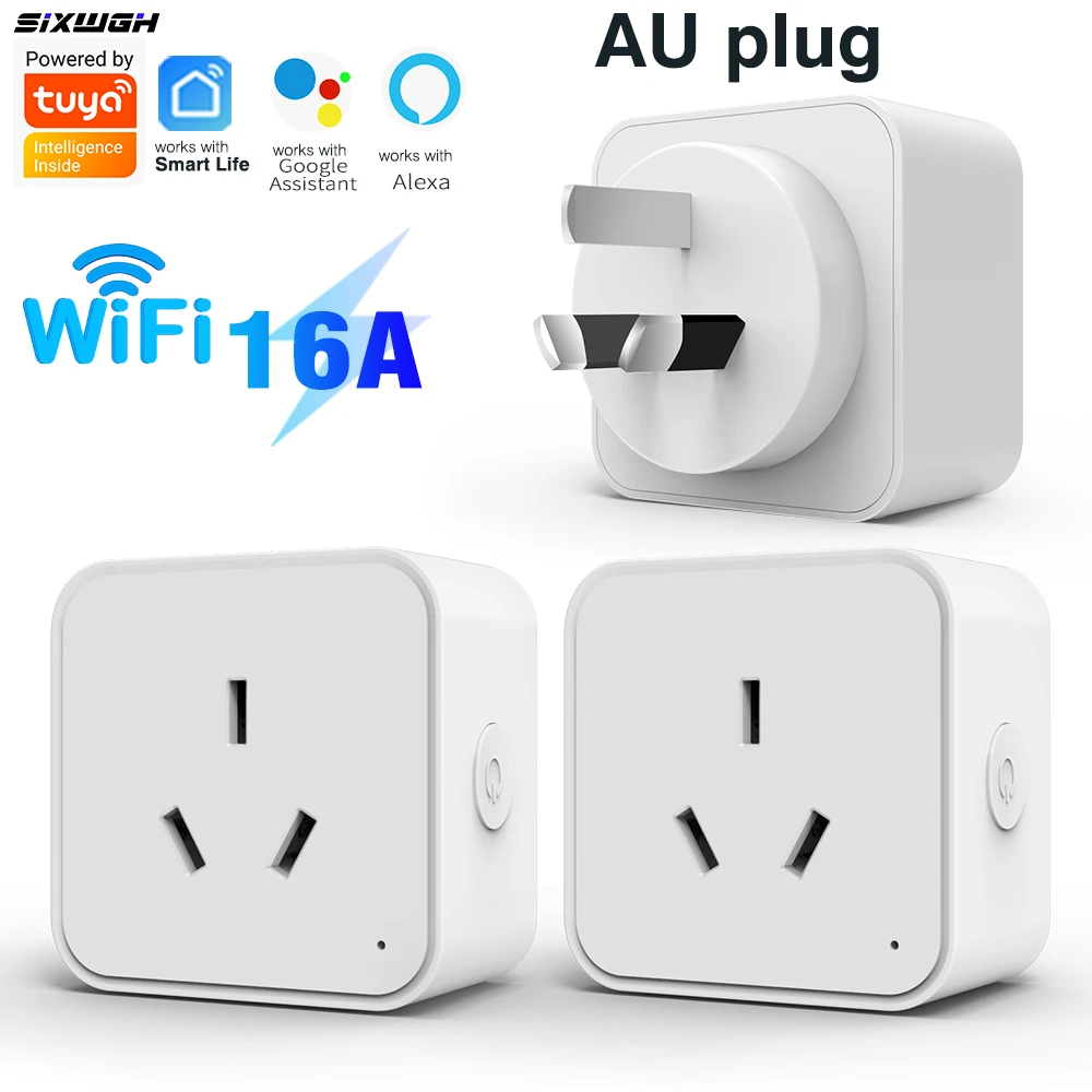 Tomada Inteligente WiFi Padrão AU NZ Tuya, Plugue com Monitor de Energia e Temporizador, Funciona com o Aplicativo Smart Life, Alexa e Controle por Voz do Google