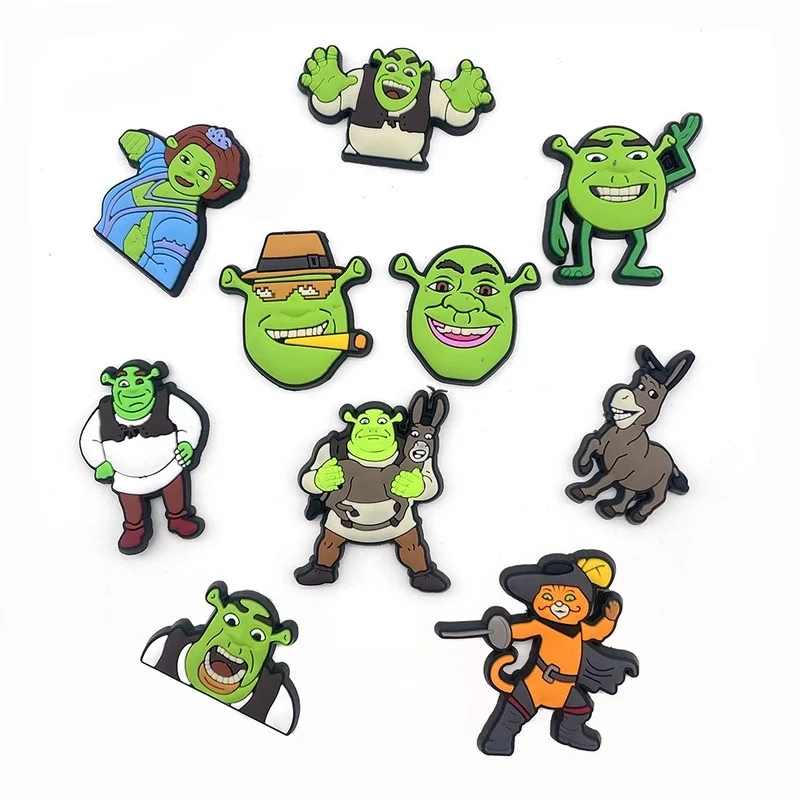 1PCS High Imitation Shoe Charms PVC Cartoon Shrek Croc Clogs Sandals Garden Shoe Accessories Funny Jibz for Kids Boy Party Gifts