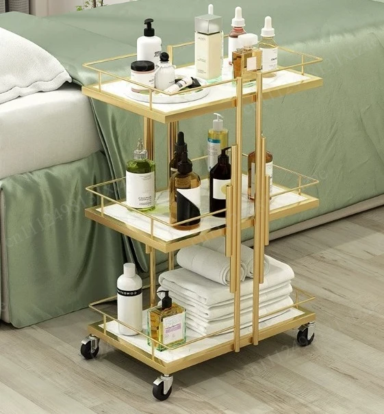 Light Luxury Beauty Trolley for Nail, Eyelash & Embroidery Tools, Movable Salon Instrument Storage Rack