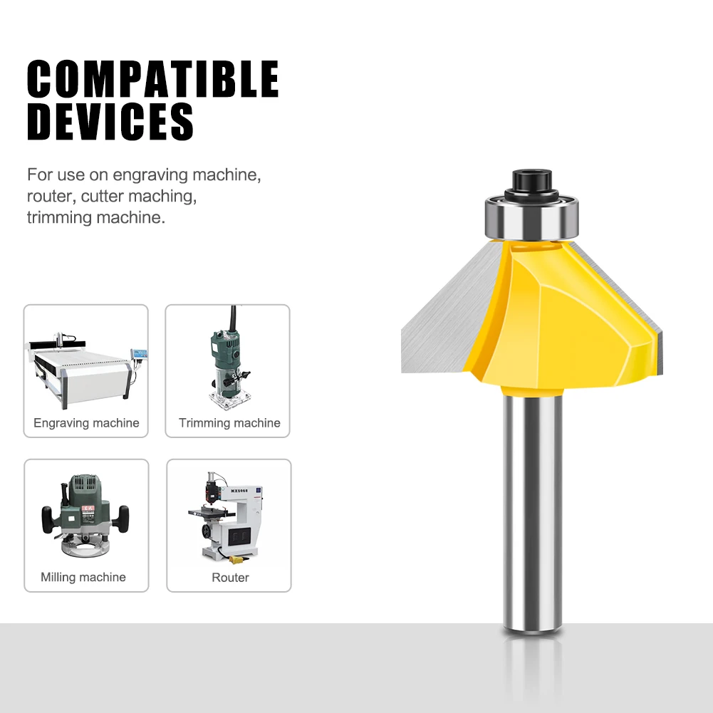 1pc 8mm Shank 45 Degree Bevel Router Bit Woodworking Milling Cutter Trimming Machine Engraving Machine Cutter Woodworking Tools