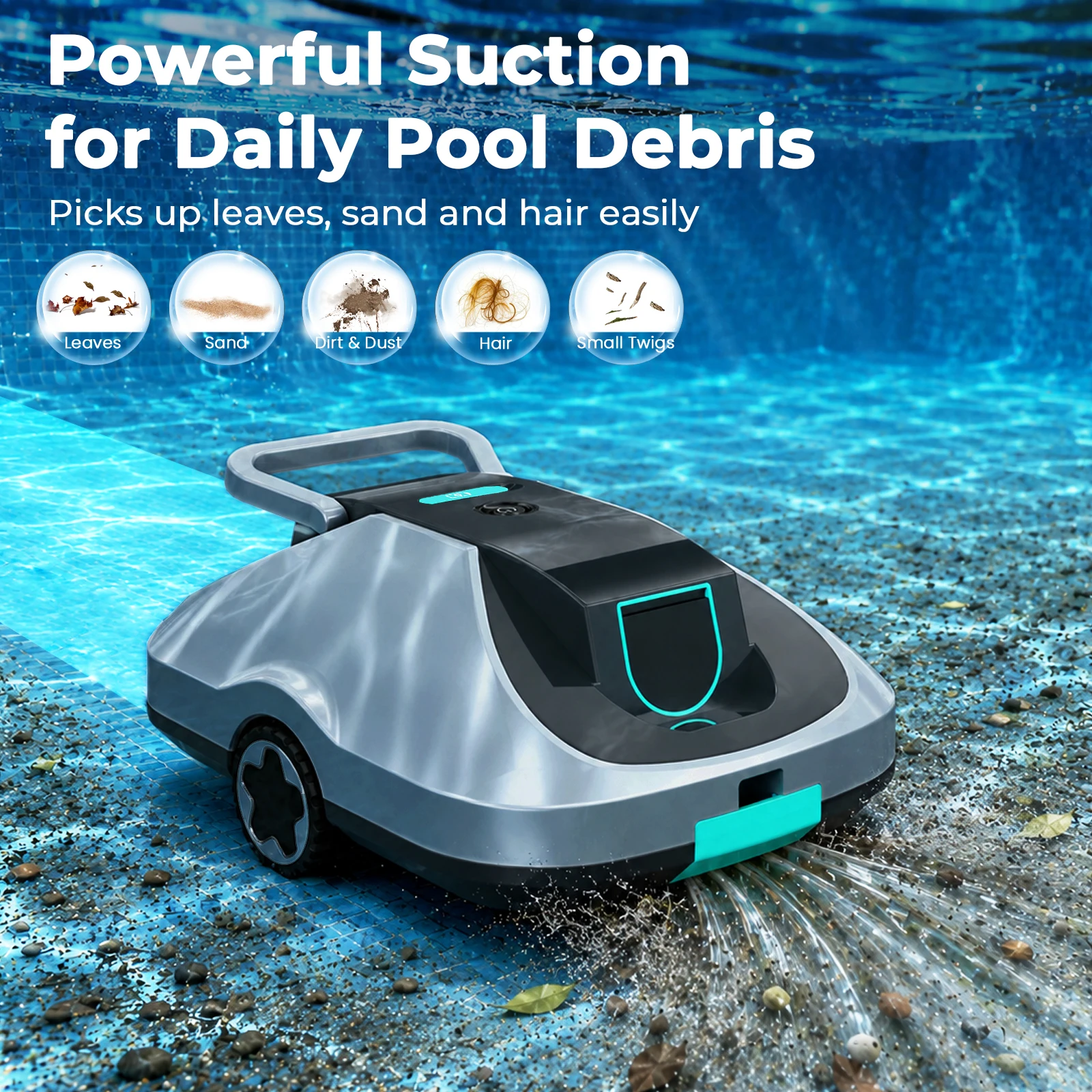 C1 Akku-betriebener Roboter-Poolreiniger, 4500-mAh-Akku, 210 Minuten Laufzeit, 240 m² Reichweite, 190 μm Feinfilter, automatische Parkfunktion, 10 Sekunden schnelle Entleerung, für Schwimmbecken mit