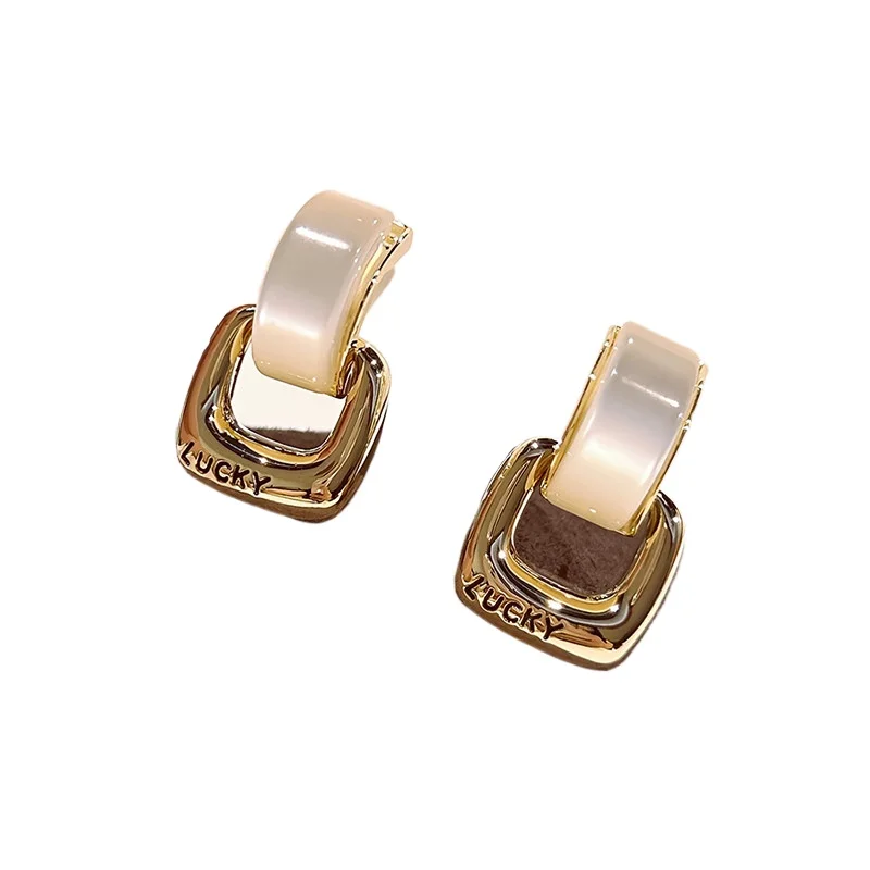 

Opal geometric earrings simple autumn and winter elegant high-end atmosphere femininity versatile stud earrings