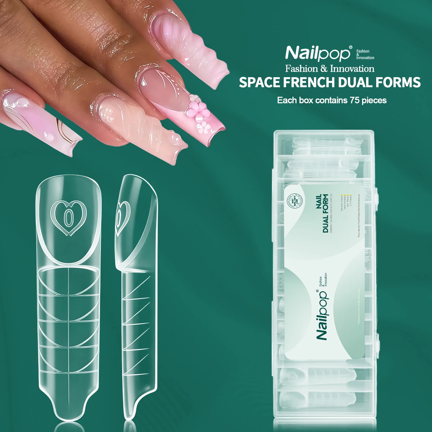 

Nailpop Space Nail Dual Forms 15 Sizes Nail Forms for Poly Gel Extension Reusable Perfect For Gel Home Salon Use 60/75/150pcs