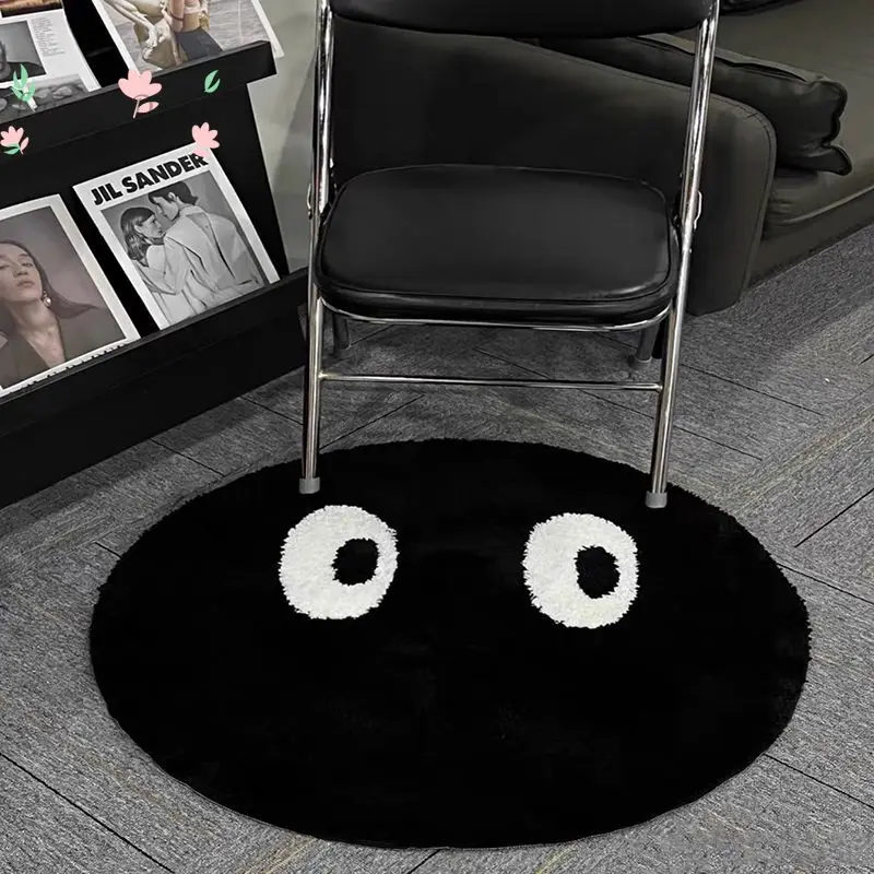 Black round carpet bedroom bedside carpet small black face black briquettes floor mat