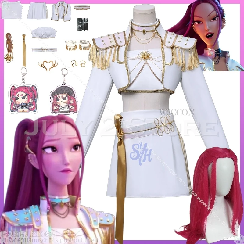 

Mira Huntrix WHAT IT SOUNDS LIKE Stage Uniform Anime Movie Kpop Demon Cosplay White Korea Idol Sexy Mini Dress Halloween 코스프레