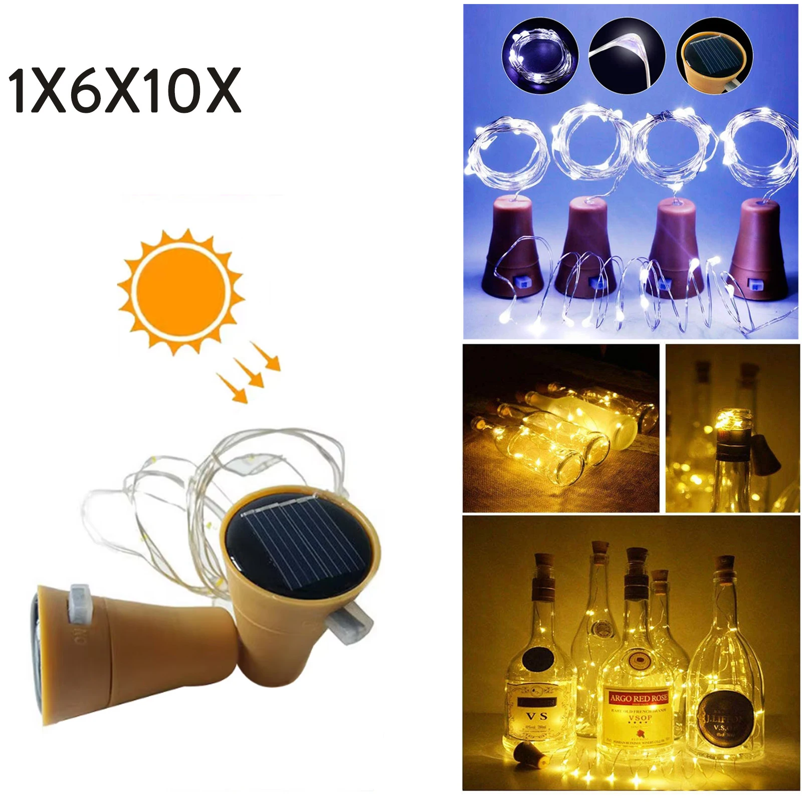 

10/6/1X Solar Wine Bottle Led String Fairy Light Garland Wedding 2m 20leds Christmas Waterproof Wire Lights Party Outdoor Decor