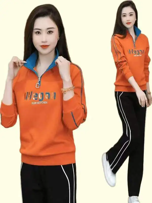 

Fashionable Casual Zip-Up Top And Pants Set for Women plus Size Autumn Season High Waist Long Pants Korean Style Ensemble