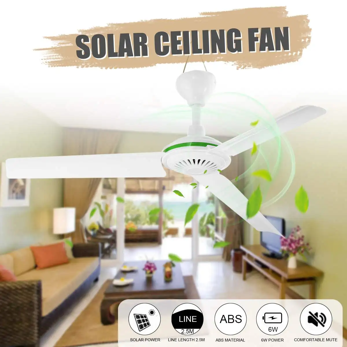 Environmental-friendly 12V 6W Solar Ceiling Fan Solar Powered Cooling Fans Small Air Conditioning Appliances Portable Ac