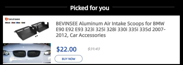 BEVINSEE Aluminum Air Intake Scoops for BMW E90 E92 E93 323i 325i 328i 330i 335i 335d 2007-2012, Car Accessories