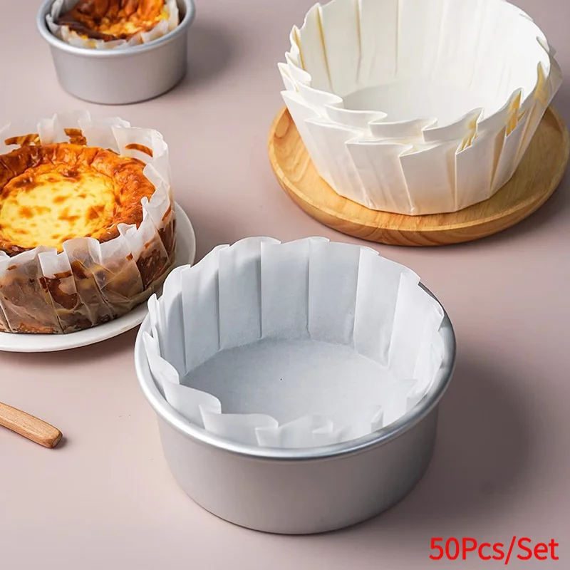 50Pcs Basque Cheesecake Oil Paper Tray Foldable Cake Mold Disposable Release Mousse Cake Paper Baking Oil Proof Edge Paper.