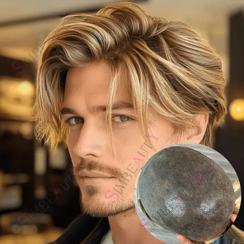 الرجل # 4 جذور بنية # 613 أومبير شعر مستعار أشقر الرجال الشعر المستعار شعر الإنسان الخامس حلقة كامل بولي PU 0.06 مللي متر الجلد الرمادي الذكور 1b80 نظام الشعر الاصطناعي #1