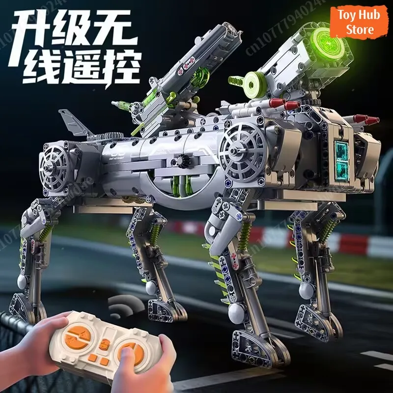 

Remote Control Robotic Dog Building Blocks STEM LED Light Bionic Flexible Joint Double Barrel Turret Interactive Educational Toy