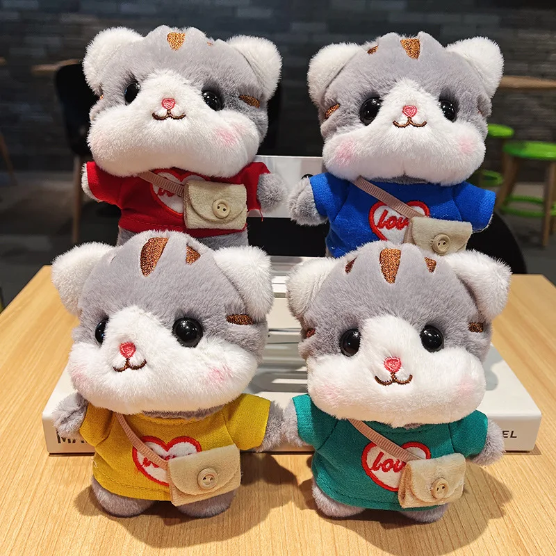 15cm Cartoon Cute Satchel Sweatshirt Cat Plush Toys Soft Stuffed Animals Keychain Pendant Doll Kids Bag Charm Kawaii Plush Toy