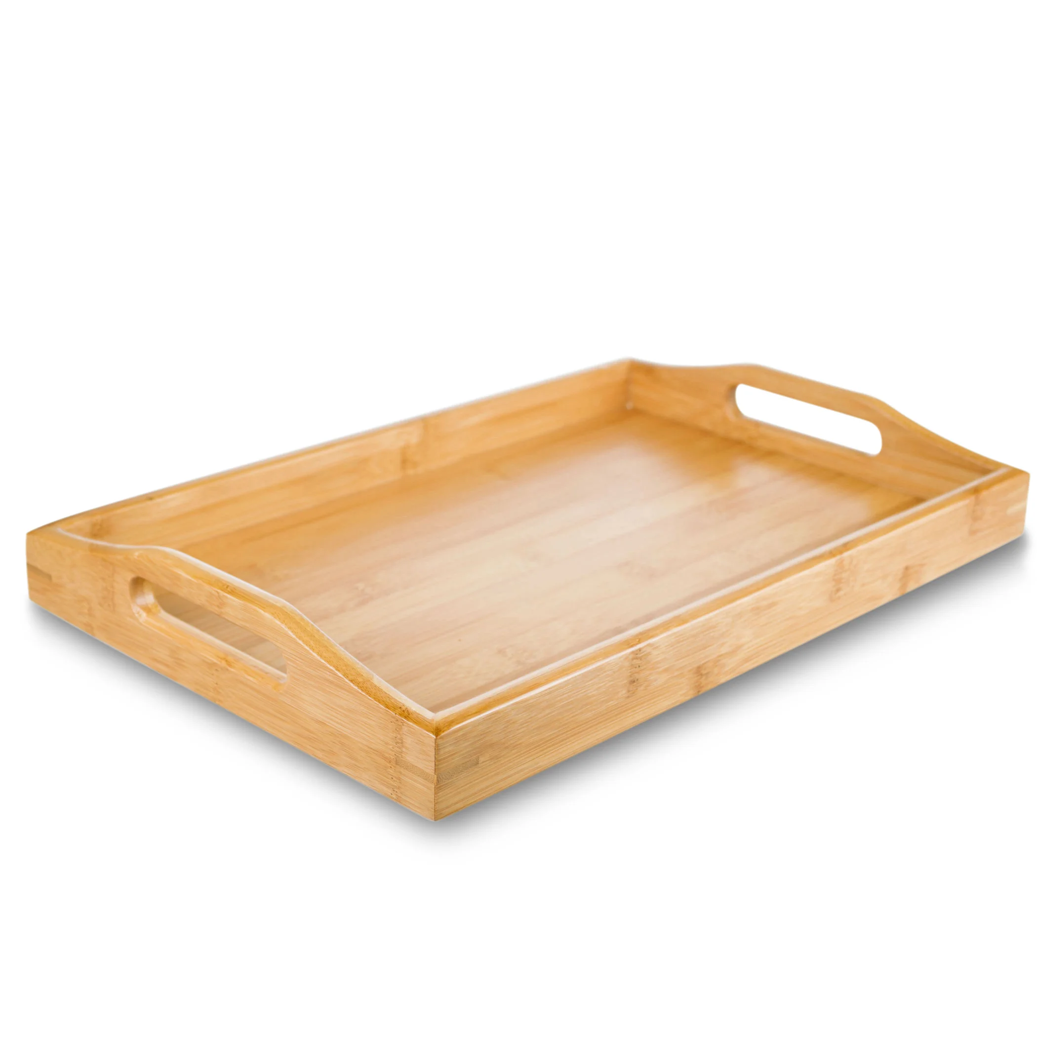 1x 38*25cm / 15*10inch Flat Kung fu Tea Tray with Handle Solid Plate Bamboo Gongfu Tea Serving Tray Table