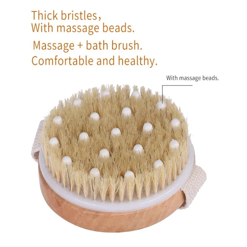 1pcs Natual Wooden Bristle Body Bath Brush Massager Wash Brushes Bath Shower Spa Scrubber 10.5cm diameter