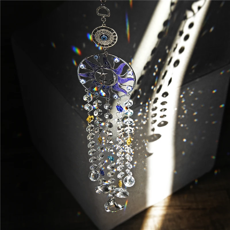 Moon Sunshine Catcher Rainbow Light and Shadow Refraction Crystal Pendant Window Balcony Courtyard Air Hanging Ornament