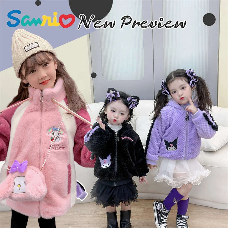 

Anime Kawaii Sanrios My Melody Kuromi Winter Girl Fleece Jacket Kid Warm Thickened Cotton Top Cartoon Cute Plush Toddler Clothes