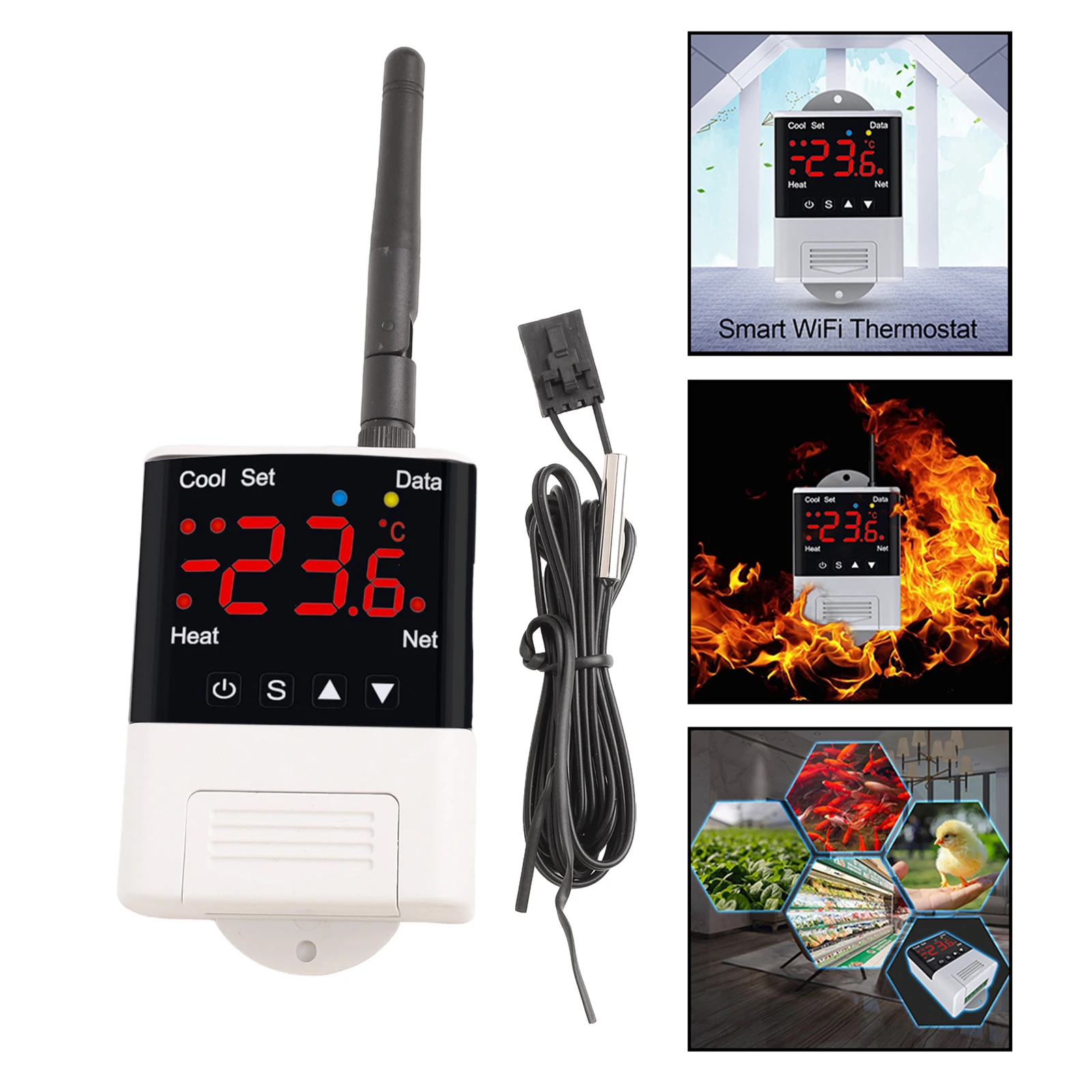 93*54*36mm Remote Control Thermostat WiFi Digital Thermostat Controller Precise Temperature Measurement Remote Access Control