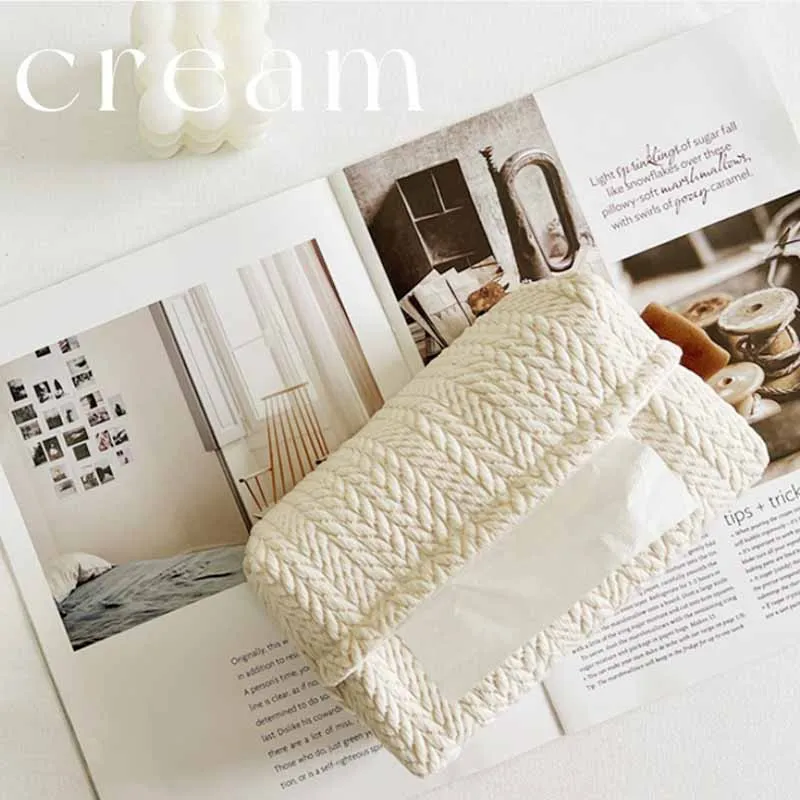 Ins Scandinavian Wheat Texture Tissue Box Cream Wind Fabric Tissue Box Car Hanging Tissue Box Desktop Decorative Ornaments