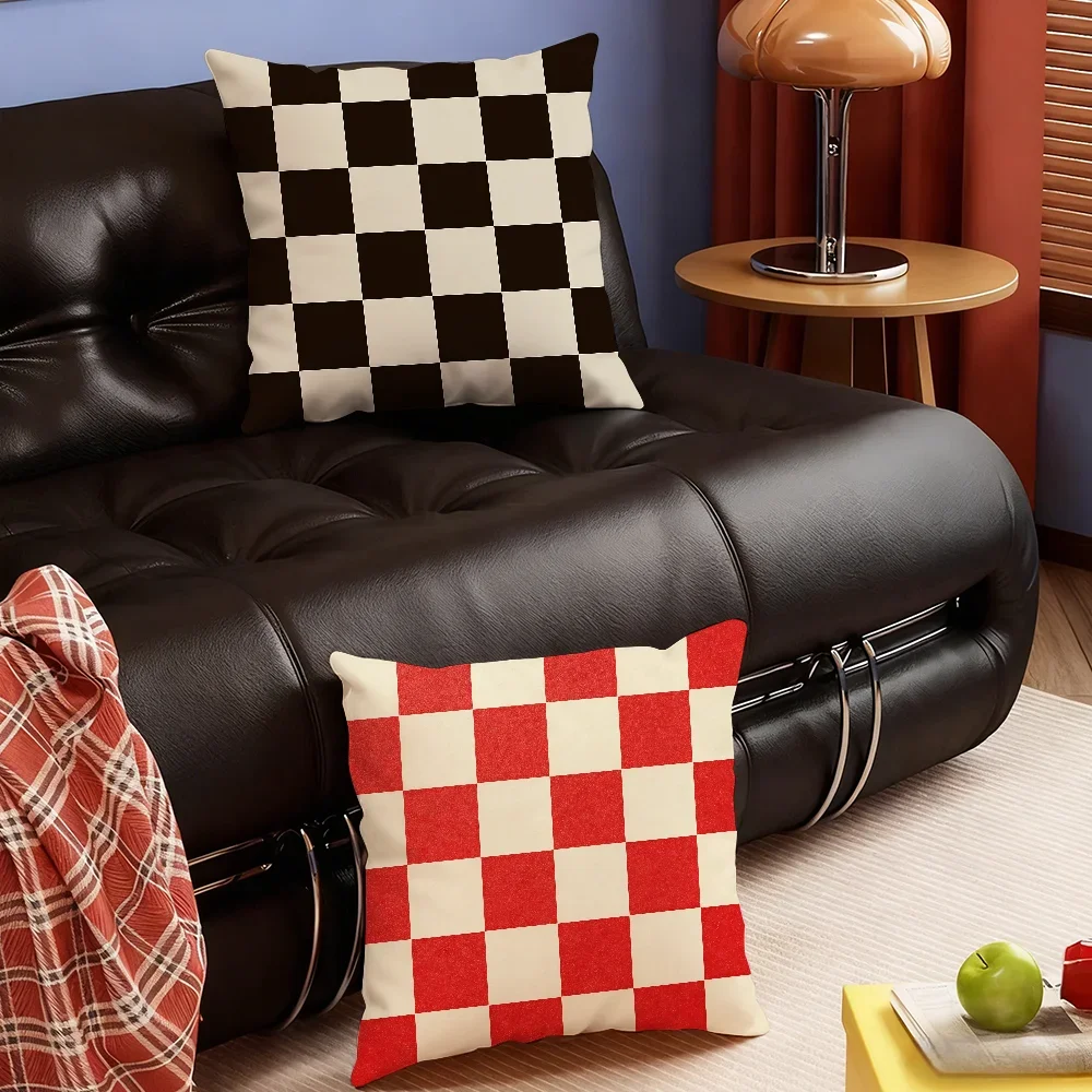 Art Checkerboard Plaid cushion cover Soft Smooth Hidden Zipper Washable Decorative Couch Office Housewarming Gift
