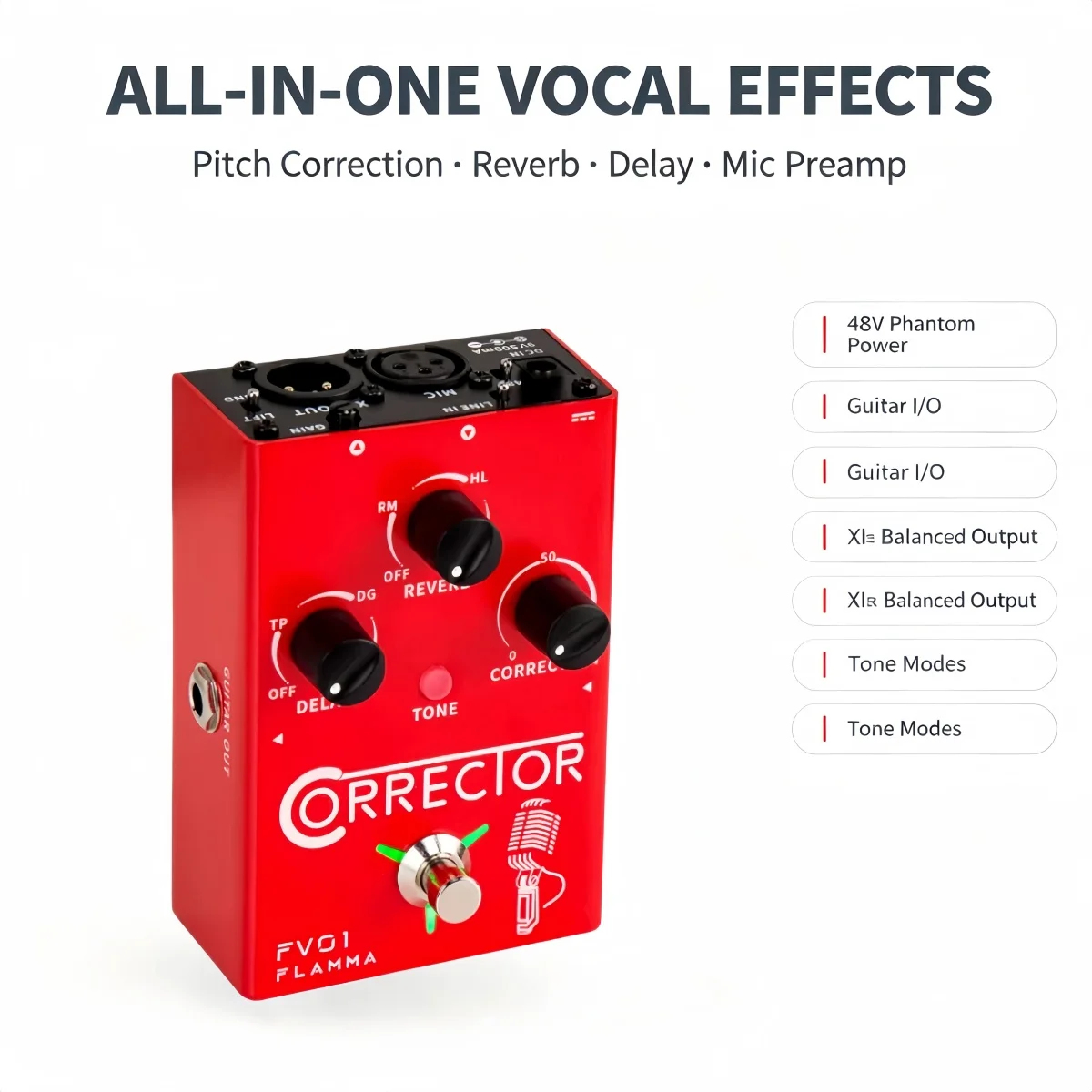 MOOER  FV01 MC PRO Vocal Guitar Multi-Effects Processor with Reverb Delay Pitch Correction 48V Phantom Power XLR Output