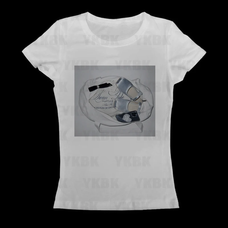 Vintage Crop Top Punk Damen Anime Print Baby Tee Mode 2000er Jahre Top Y2k Stil Streetwear Kurzarm Niedliche Emo Mädchen Ästhetik