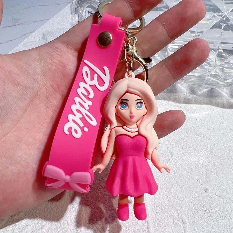 Miniso Cartoon Pink Barbie Princess Keychain Pendant Couple Backpack Silicone Doll Doll Keychain Pendant Gift