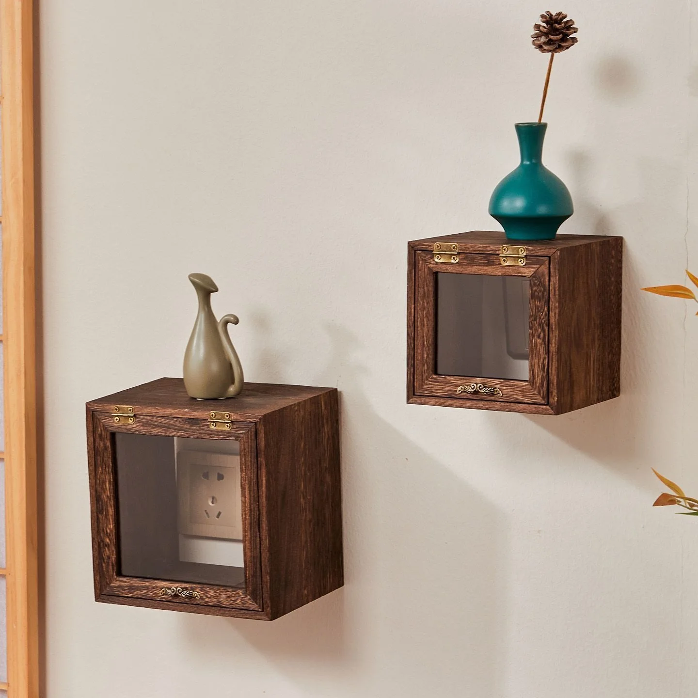 Solid Wood Socket Switch Wall-mounted Storage Box Shelf Home Shelter Box Square Wooden Switch Decorative Box Living Room