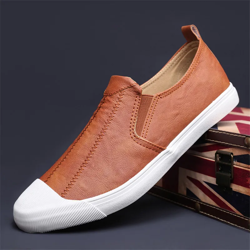 New Shoes for Men Leather Casual Shoes Spring Summer Fashion Men PU Leather Slip-On Loafers Lightweight Leisure Flat Shoes