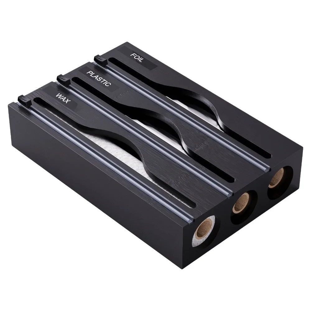 Bamboo Cling Film Cutter Box Wall Mounted 2 /3 Grids Plastic Wrap Cutter Box Refillable with Slide Cutter Tin Foil Cutter