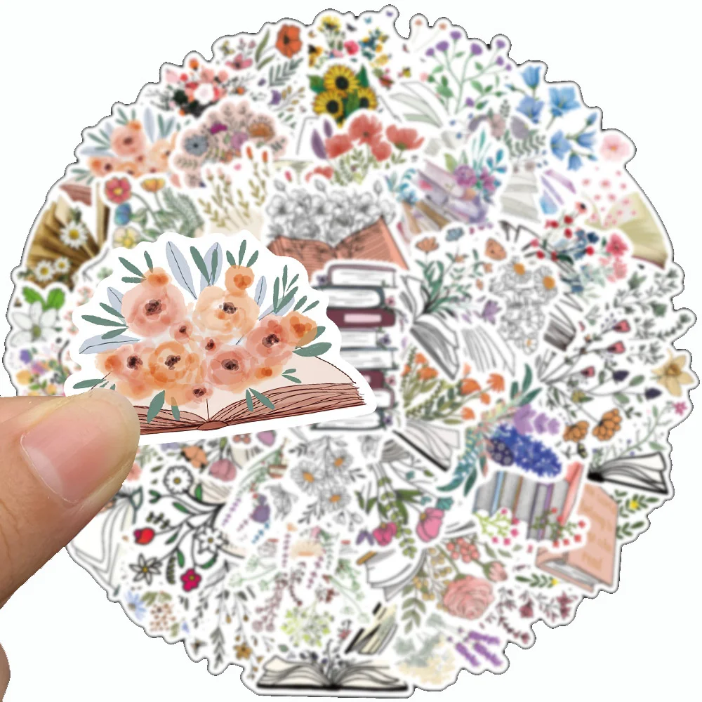 

10/30/50pcs Cute Book and Flower Cartoon Stickers Retro Aesthetic Art Decals Suitcase Phone Guitar Notebook Sticker Decoration
