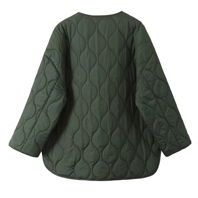 KEYANKETIAN 2024 Autumn/Winter New Women's Dark Green Wave Quilted Outwear Jacket Unisex style Oversize Buttons Greatcoat Top