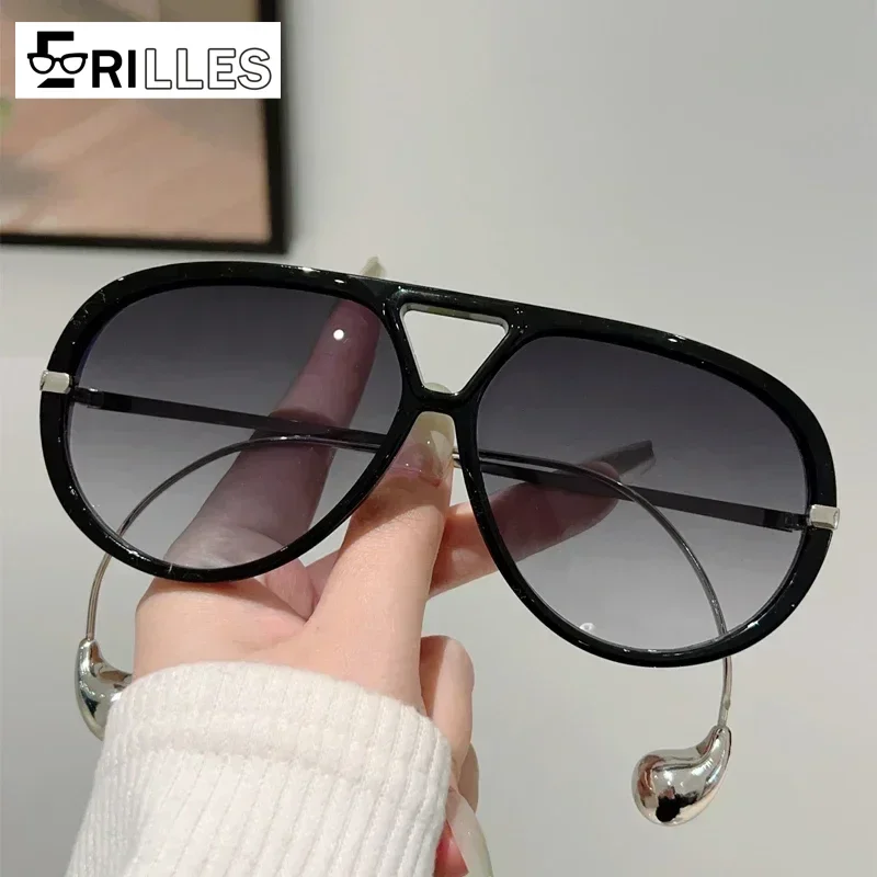 Retro-Doppelsteg-Sonnenbrille, übergroßer Pilotenstil mit UV400-Schutz, klassisches Vollformat-Design für Modelegeisterte