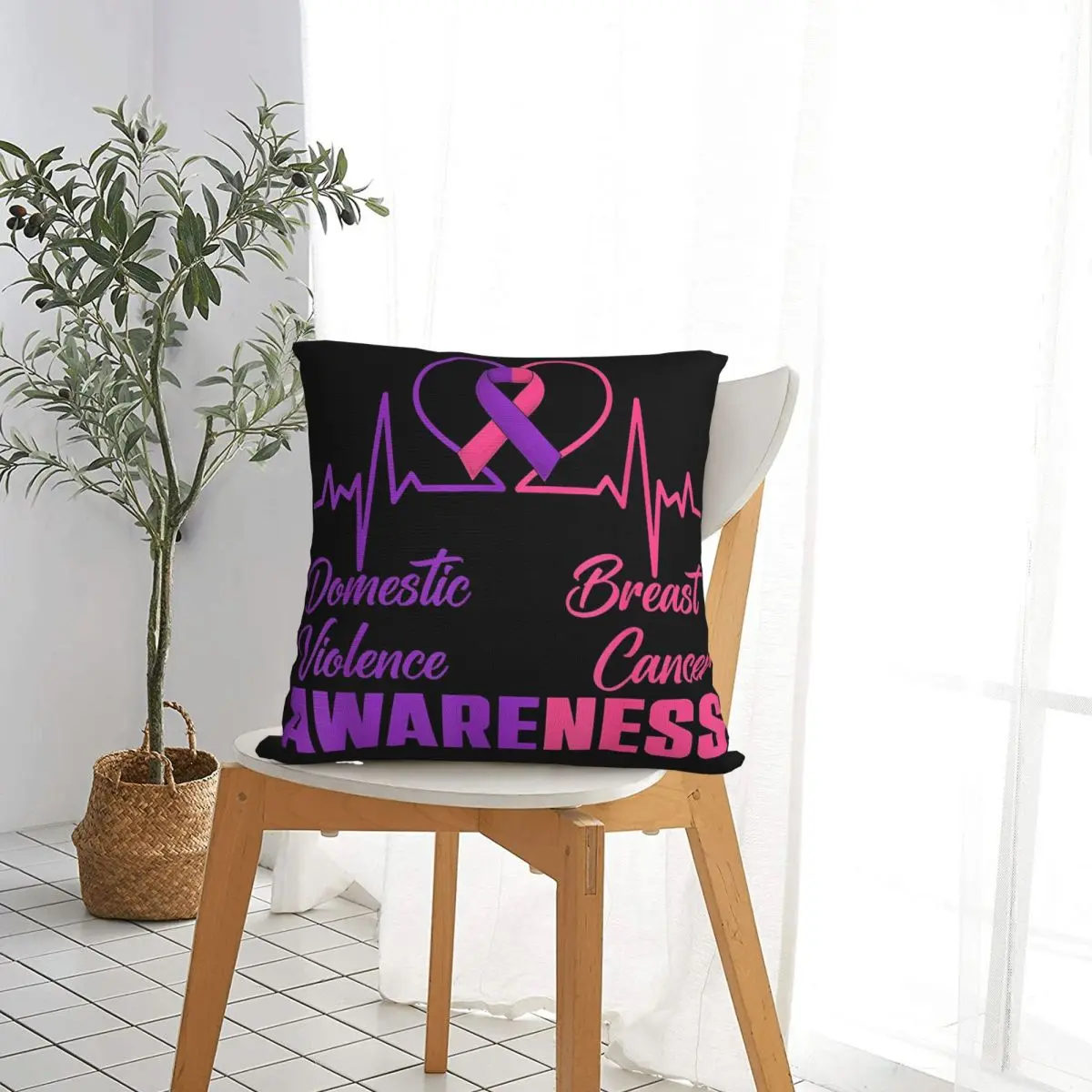Domestic Violence & Breast Cancer Awareness Month Warrior Throw Pillow Cover Polyester Throw Pillow Fashion Pillowcase