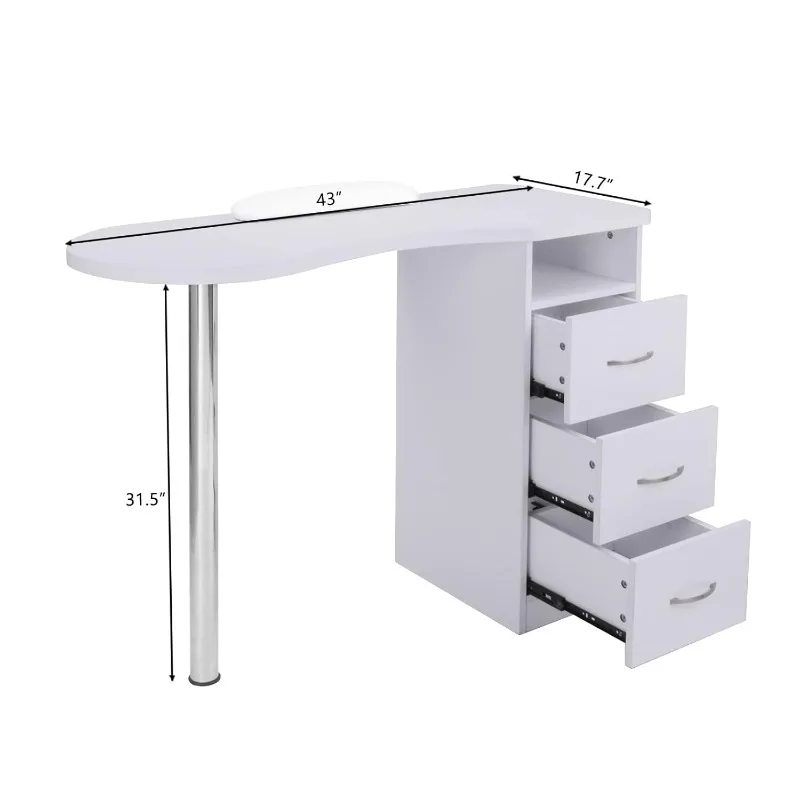 Table de manucure en bois, bureau à ongles avec 3 égouts de proximité, coussin de bras pour module à ongles, salon de beauté, poste de travail de technicien à domicile