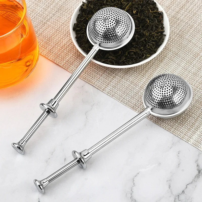 Portable and Convenient 304 Stainless Steel Filter Tea Ball Pressure Tea Brewing Device with Telescopic Home Drinking Function